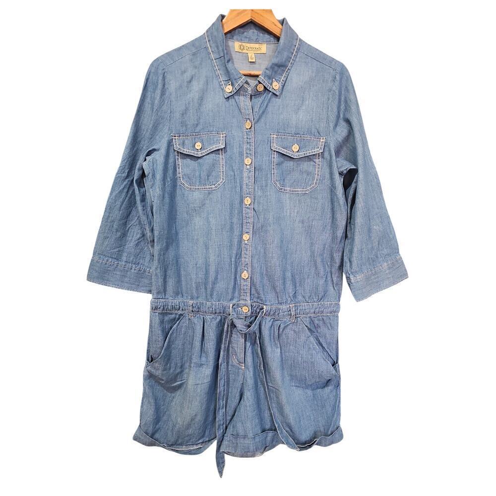 Democracy Chambray Romper Medium Wash Blue Size L